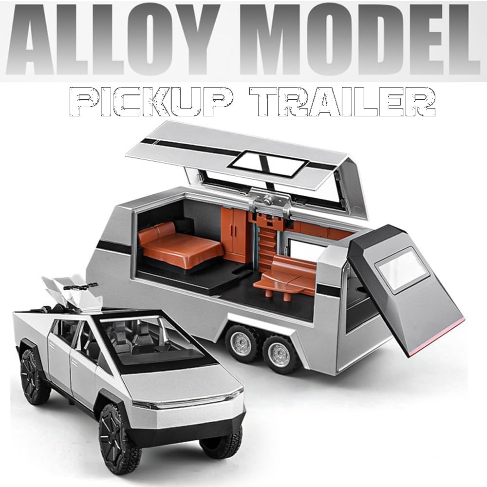 1:32 Diecast Tesla Pickup Truck With Bike & Trailer