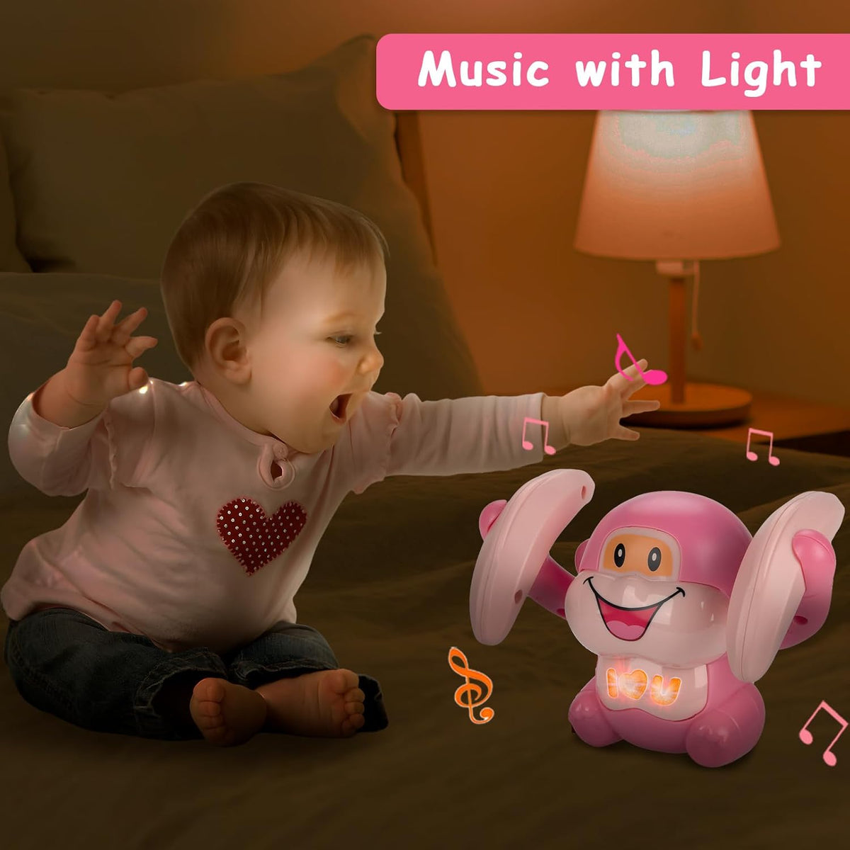 Electric Tumbling Monkey With Light & Music - Pink