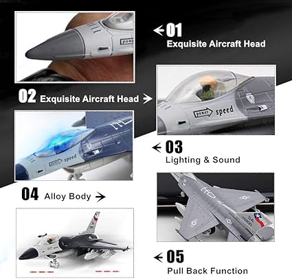 Diecast F-16 Pullback Airplane Model With Light & Sound
