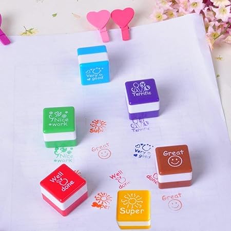 6Pcs Mini Self Inking Reward Stamp Set