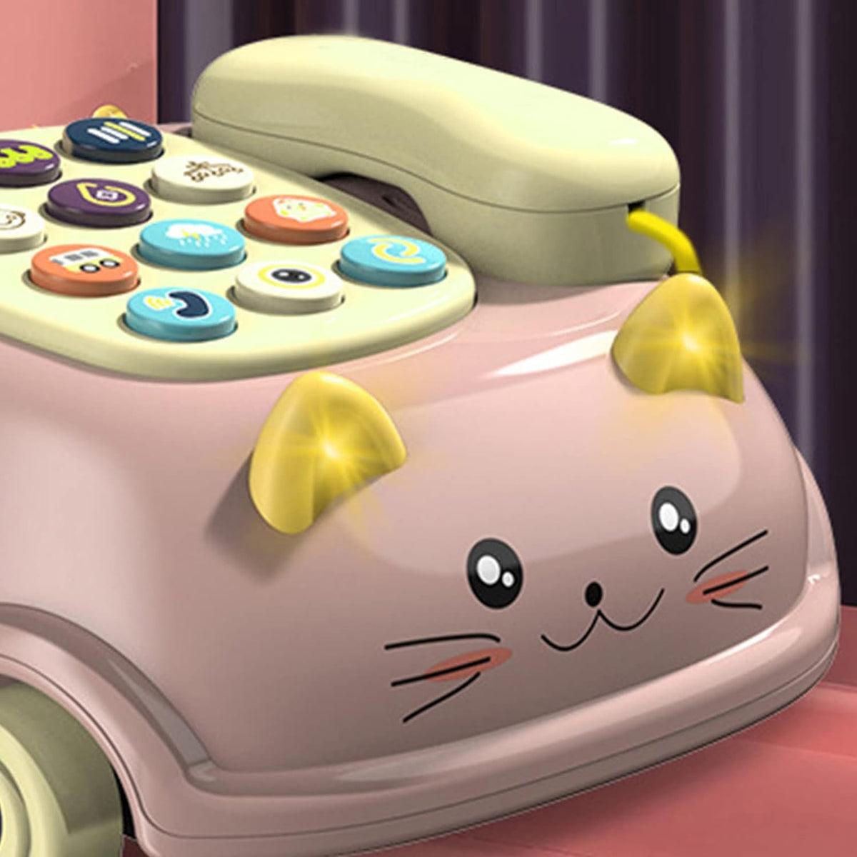 Cat Design Pull Along Musical Telephone Car For Kids
