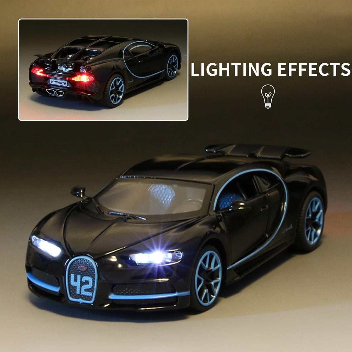 1:32 Diecast Bugatti Chiron With Acrylic Display Box - Black