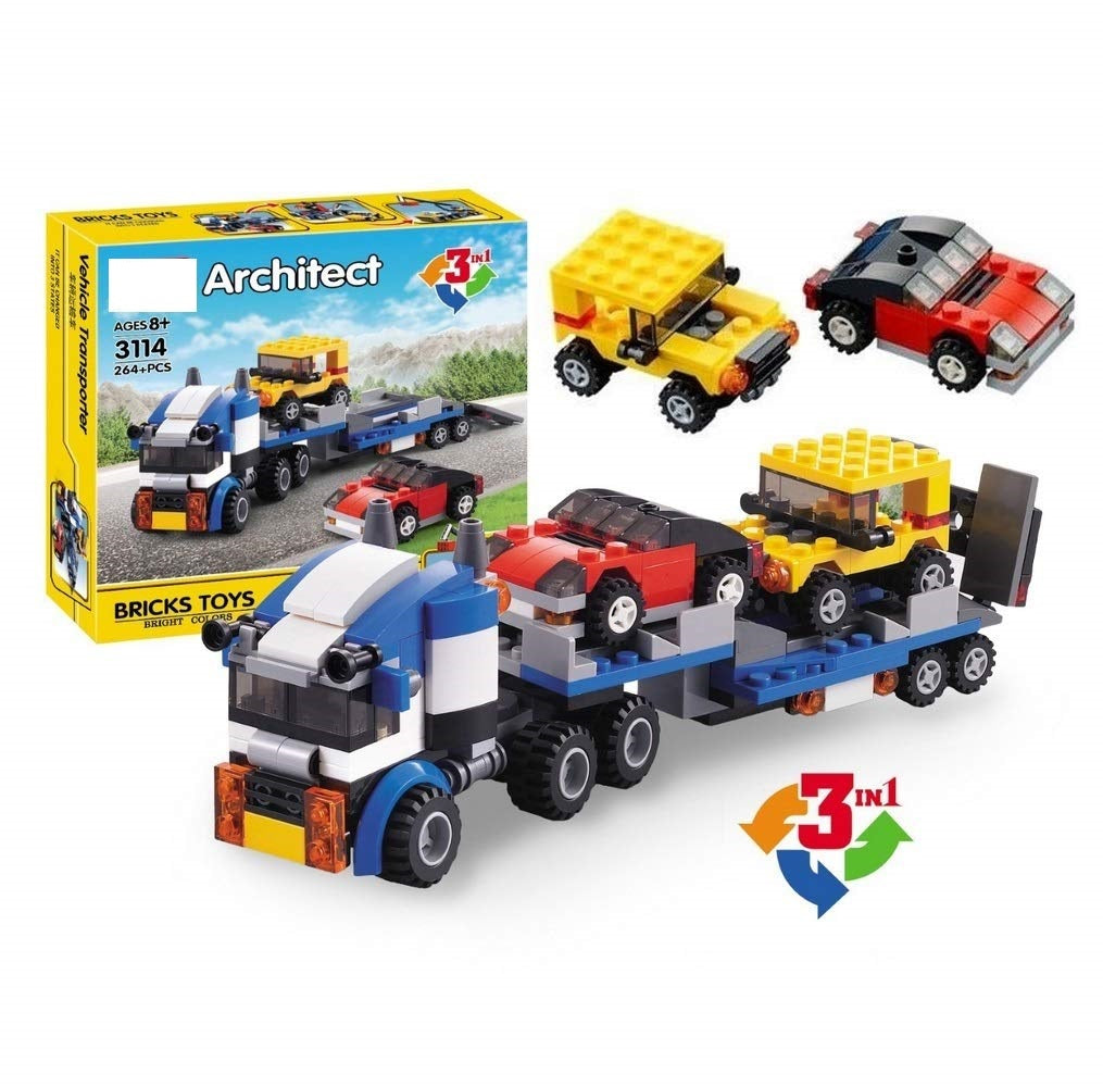 3in1 DIY Architect Transporter Vehicle Bricks Set - 264+Pcs