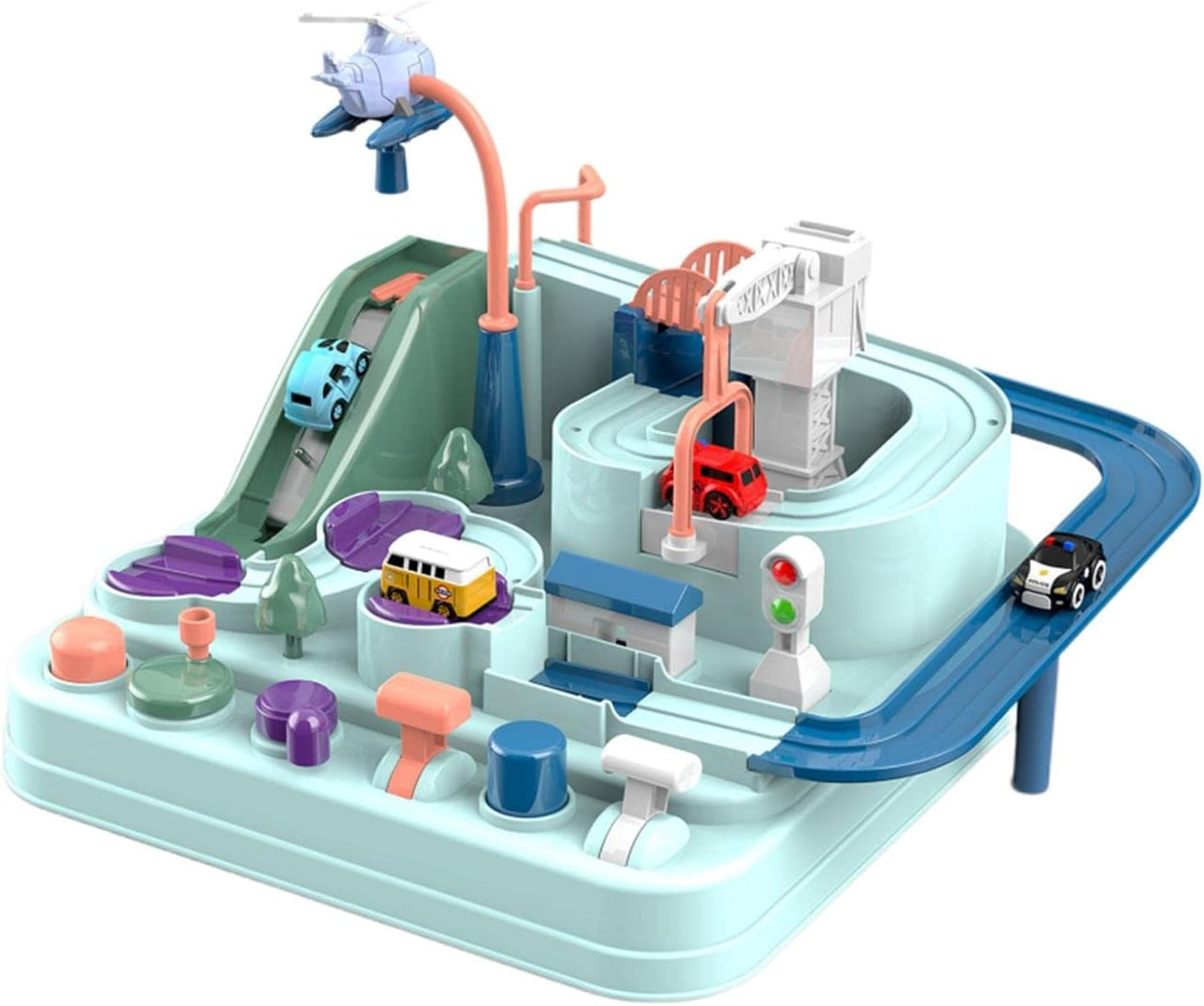 Manual Mechanical Car Adventure Track Set - 4Pcs Assorted Cars