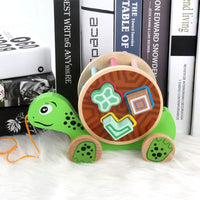 Wooden Cartoon Animal Building Block Trailer Toy