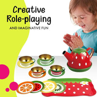 14Pcs Fruits Themed Metal Tea Set For Kids