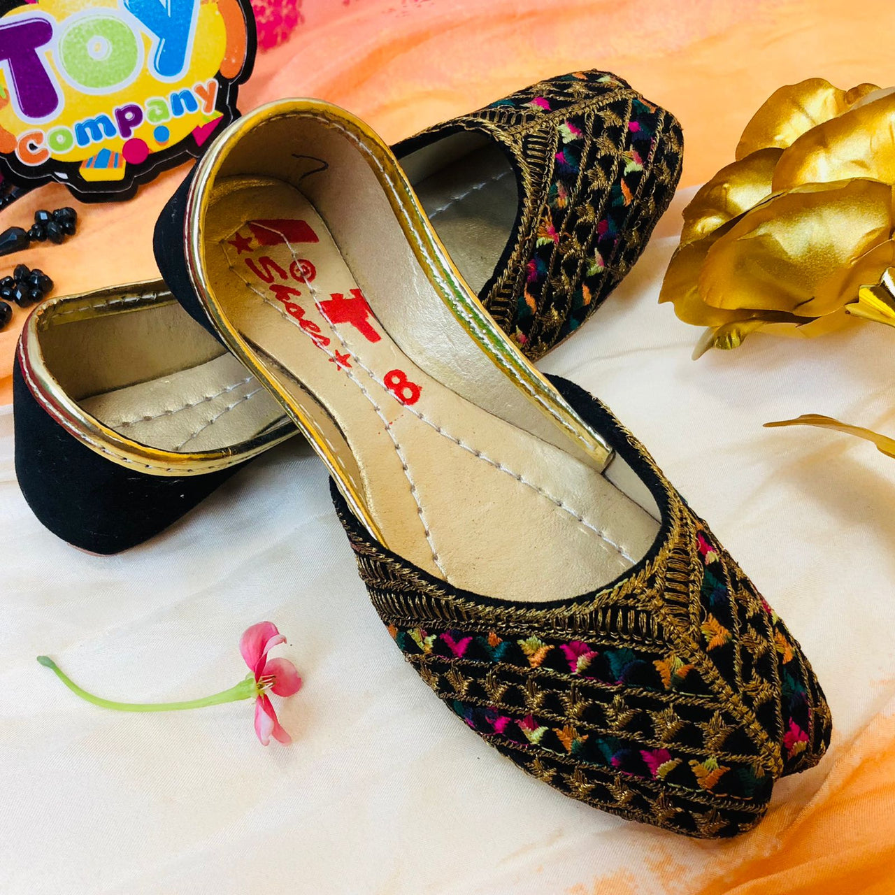 Hand-Made Multani Khussa For Girls - Multi Black
