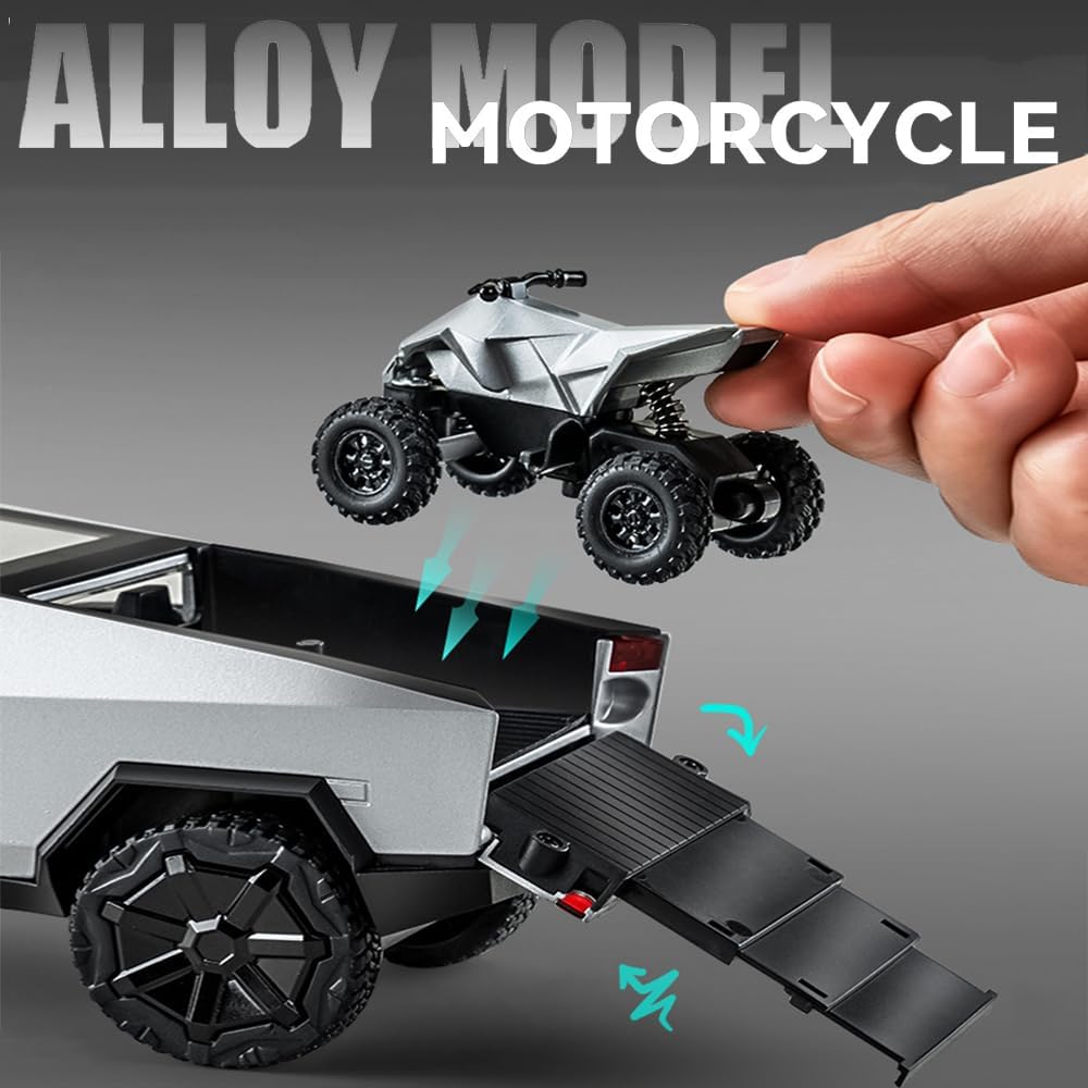 1:32 Diecast Tesla Pickup Truck With Bike & Trailer