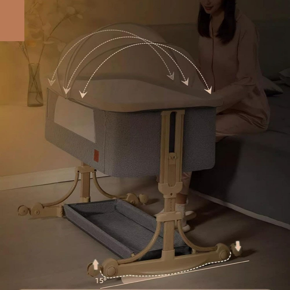 Height Adjustable Baby Bedside Crib With Breathable Net