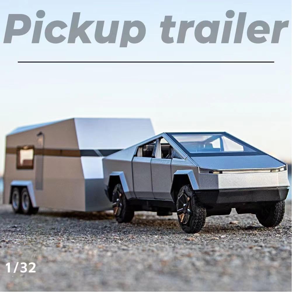 1:32 Diecast Tesla Pickup Truck With Bike & Trailer