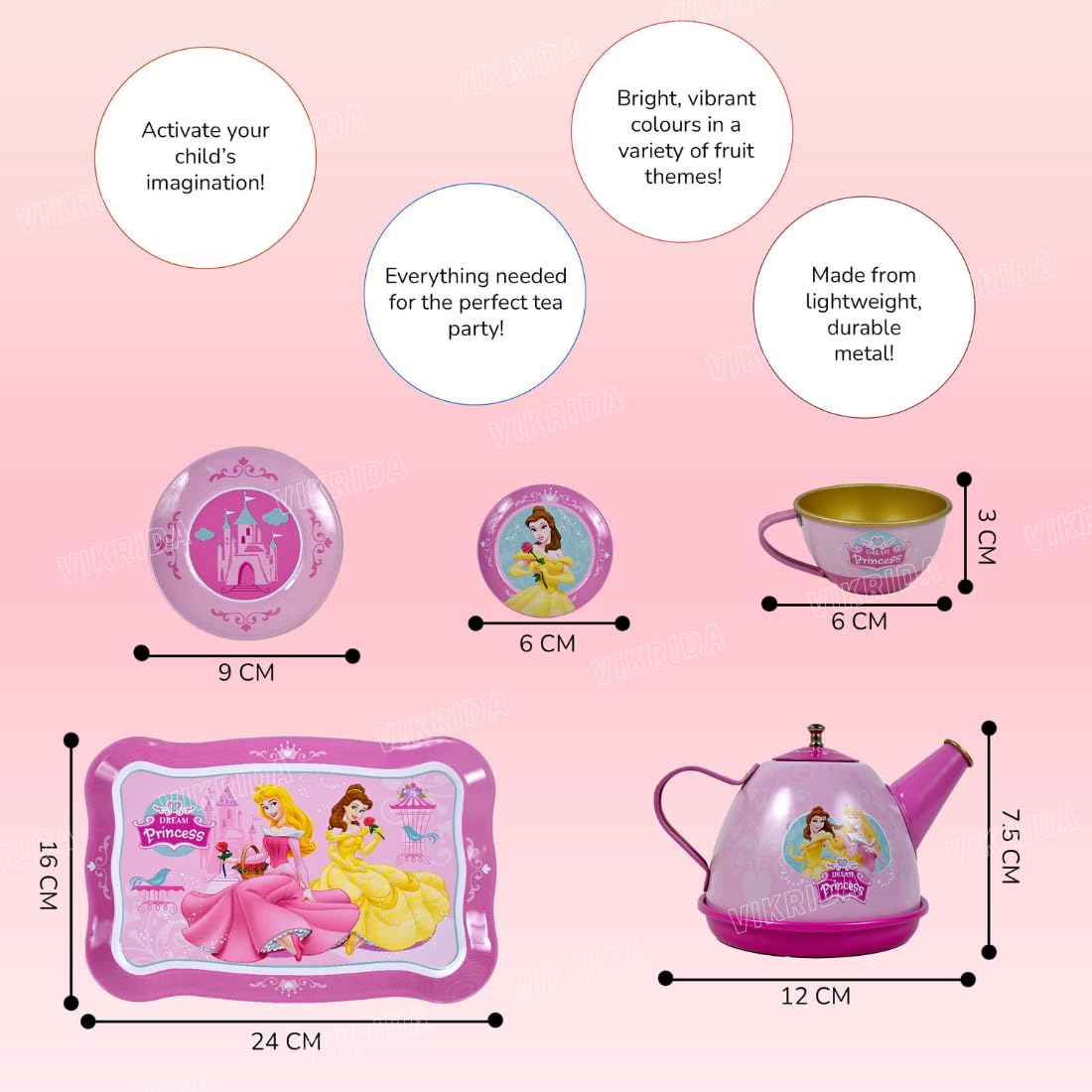 14Pcs Princess Metal Tea Set For Kids