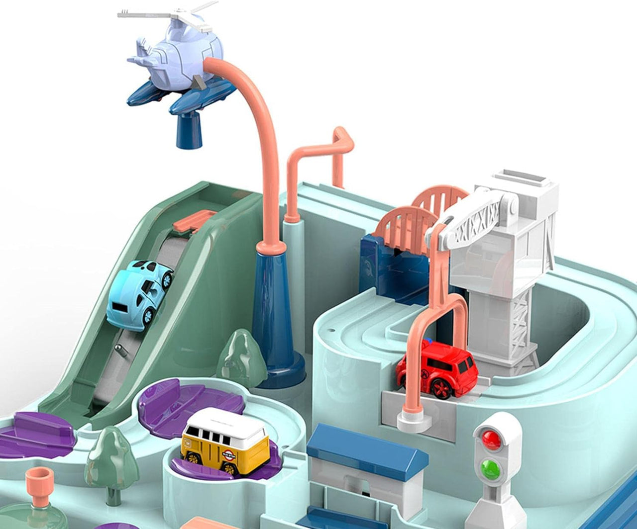 Manual Mechanical Car Adventure Track Set - 4Pcs Assorted Cars