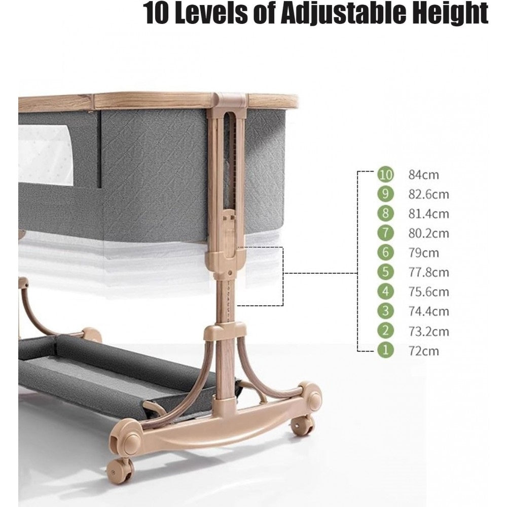Height Adjustable Baby Bedside Crib With Breathable Net
