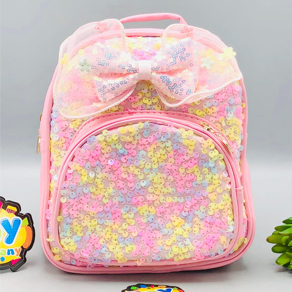 7.5* Inches Girls Fancy Bow Backpack - Light Pink