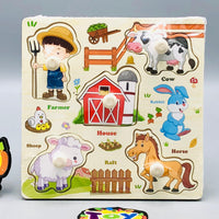 Wooden Farm Themed Puzzle Board With Knobs