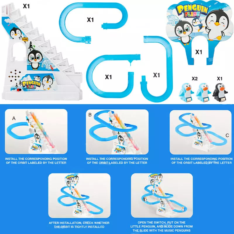 Electric Penguin Slide Racing Track Set With Light & Music