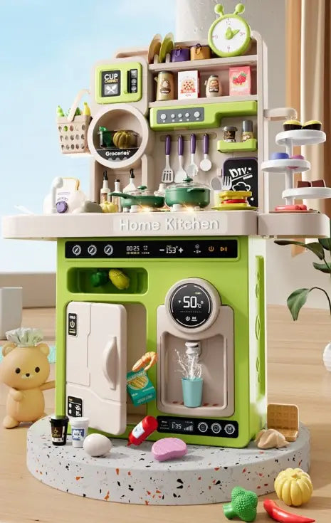 93Pcs Large Pretend Play Kitchen With Light & Sound - Green