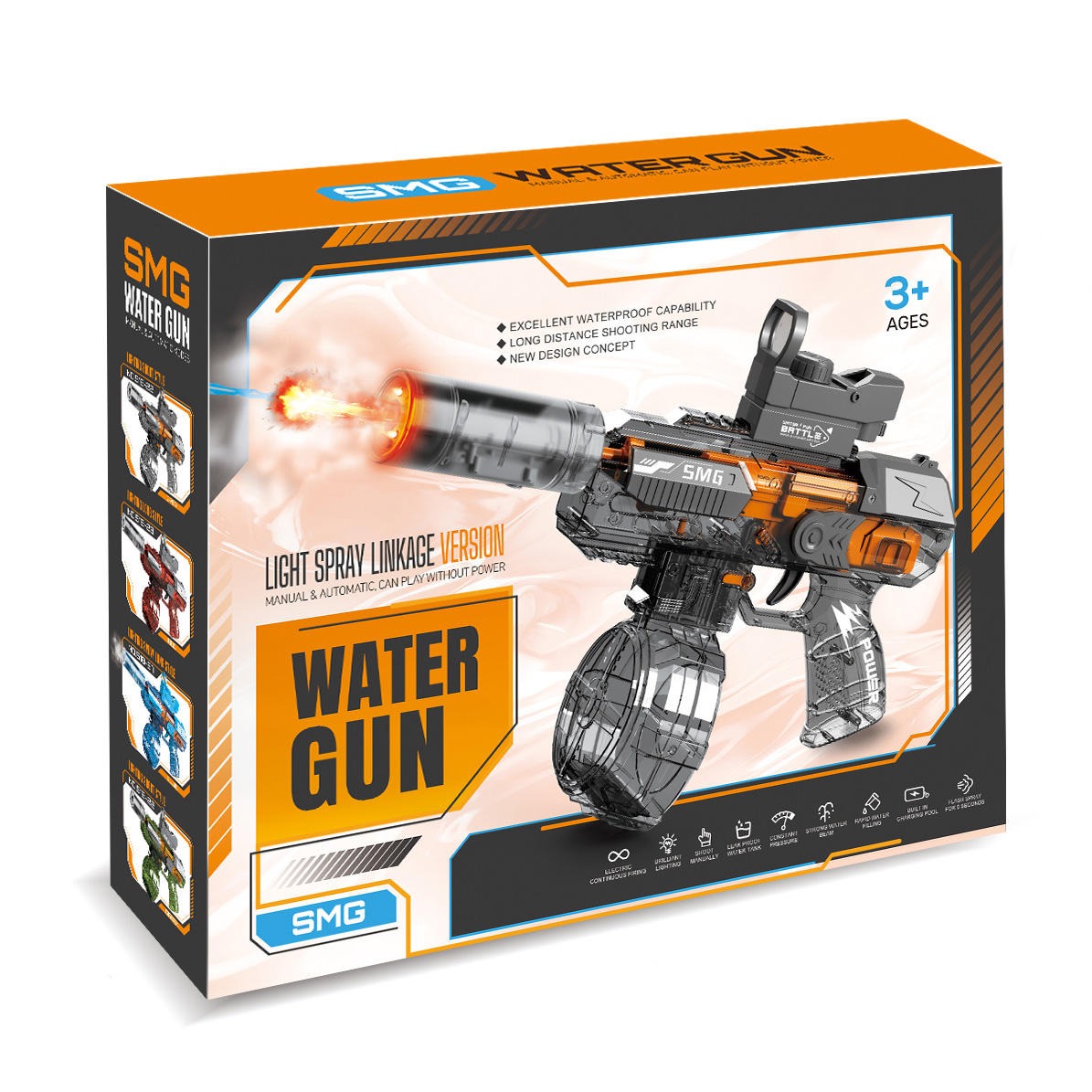 Electric SMG Water Shooting Gun With Colorful Light Silencer