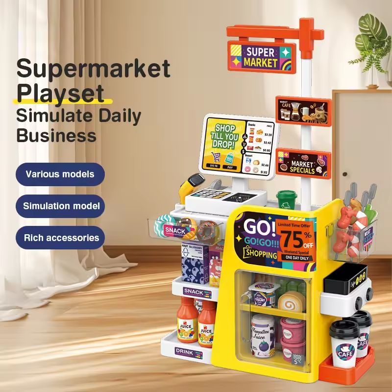 65Pcs Pretend Play Super Market Play Set With Coffee Maker
