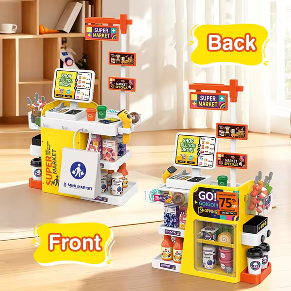 65Pcs Pretend Play Super Market Play Set With Coffee Maker
