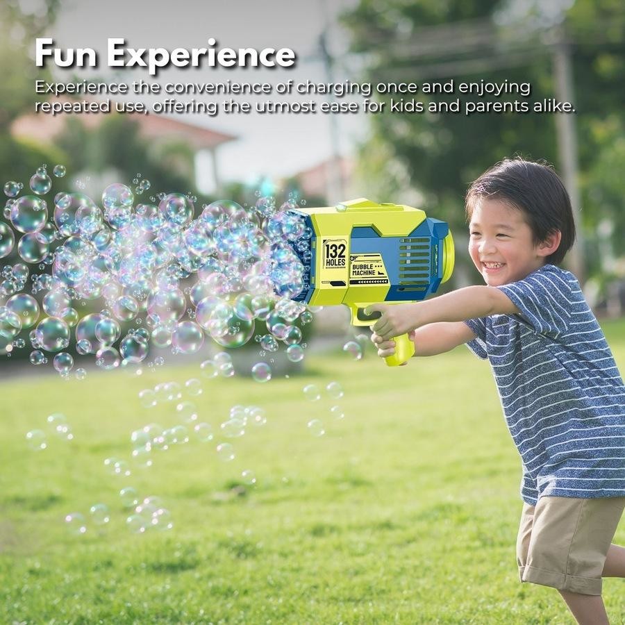 132 Holes Rechargeable Rocket Colorful Bubble Gun