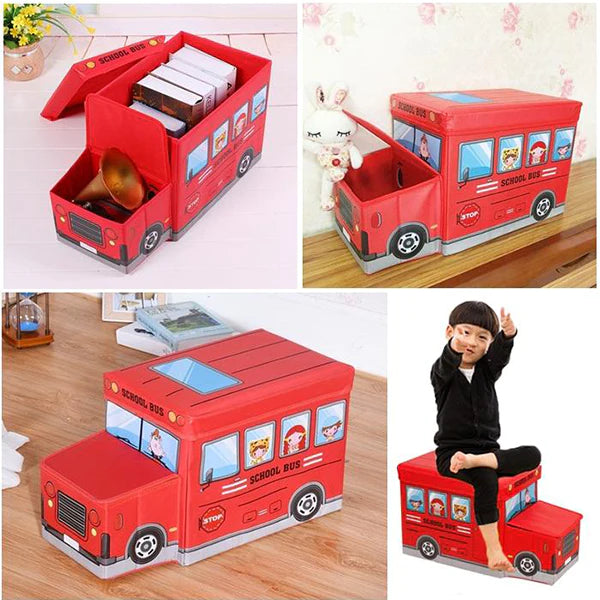 Kids Foldable Storage Box - School Bus Design Red