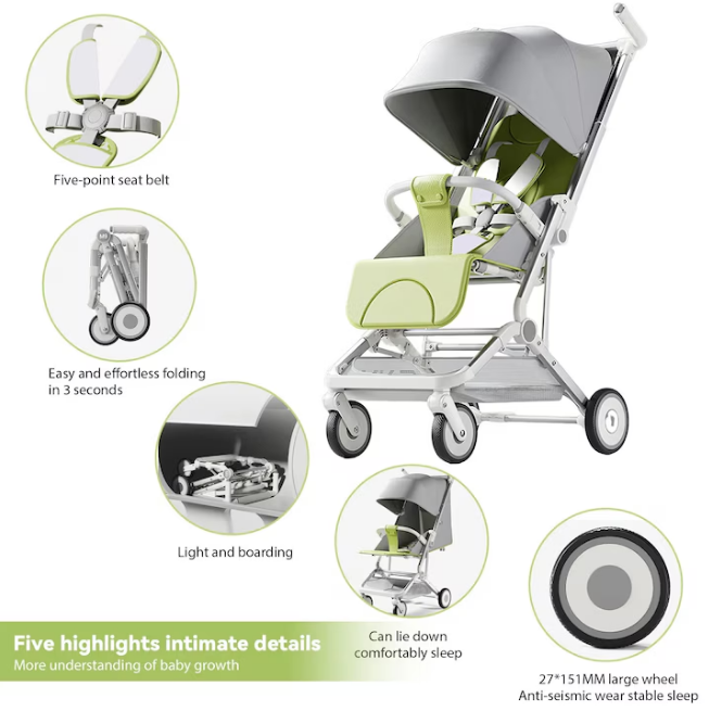 Premium Foldable M9 Baby Stroller Pocket Cart - Gray
