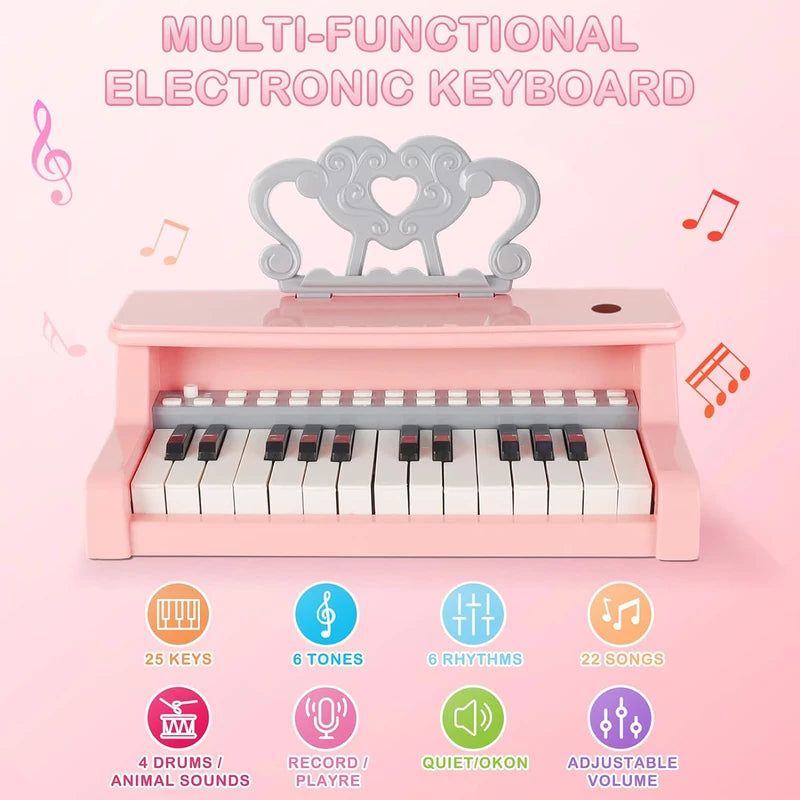 25 Keys Electronic Piano Pat Into Wonderful Music - Pink