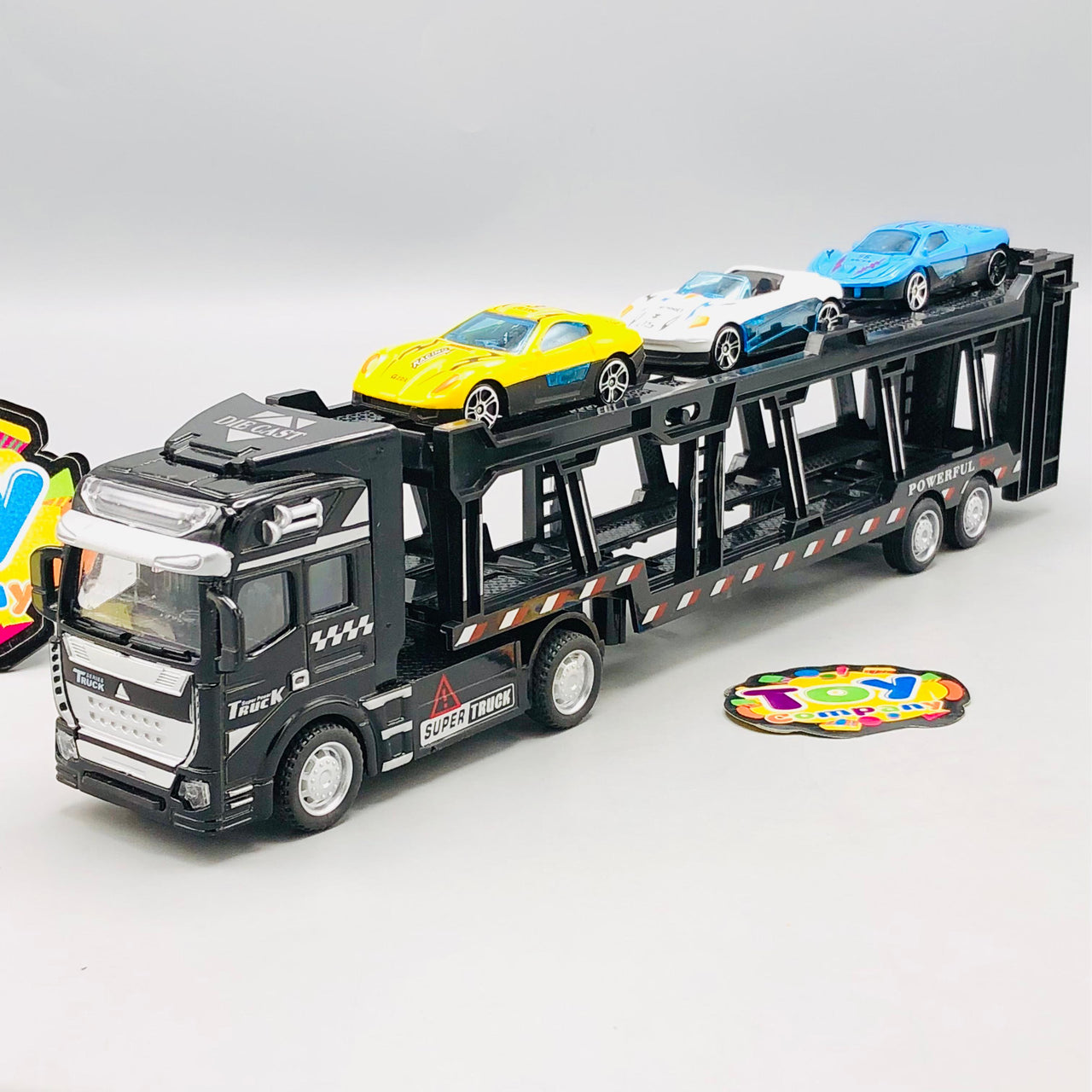 Diecast Car Carrier Truck With Trailer - 3Pcs Cars