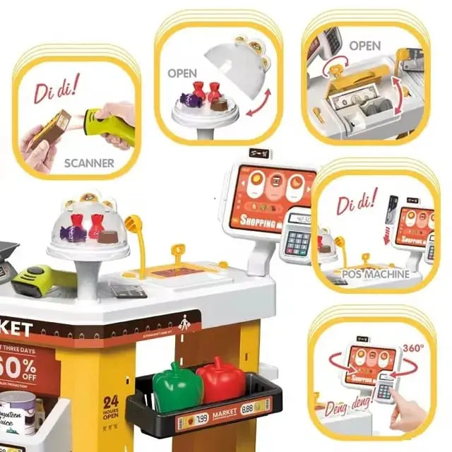 64Pcs Pretend Play Cash Register Super Market Toy