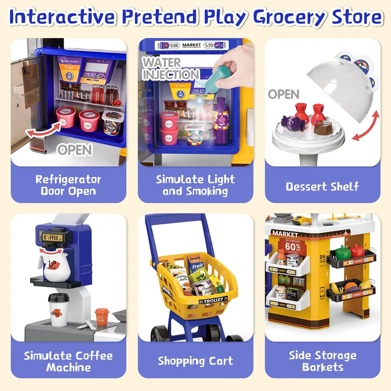 64Pcs Pretend Play Cash Register Super Market Toy