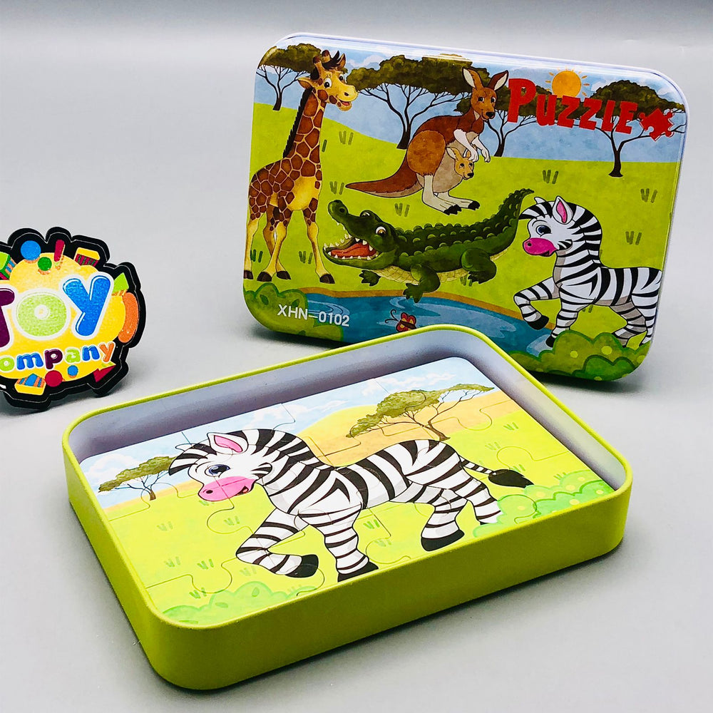 Jigsaw Wood Puzzle Pieces With Iron Box - Assortment