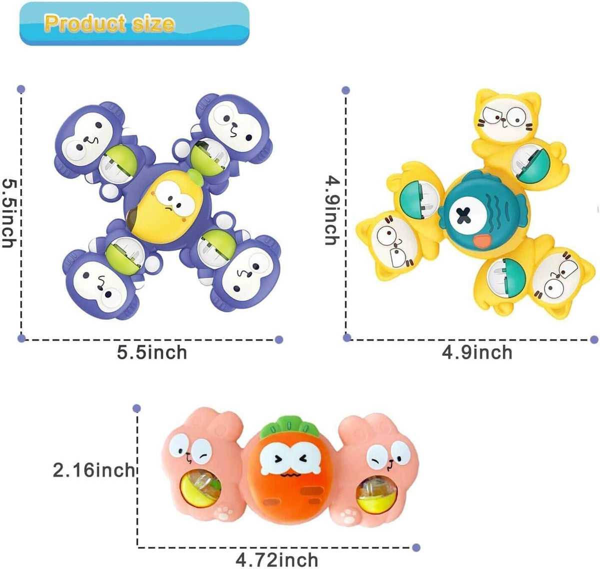 3Pcs Animal Shape Baby Spinning Rattles