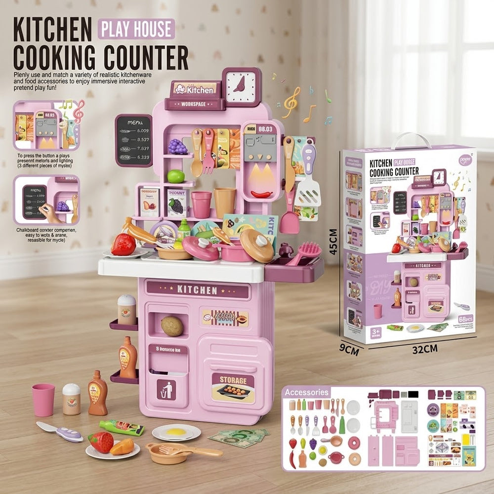 68Pcs DIY Pretend Play Kids Kitchen Cooking Counter Set