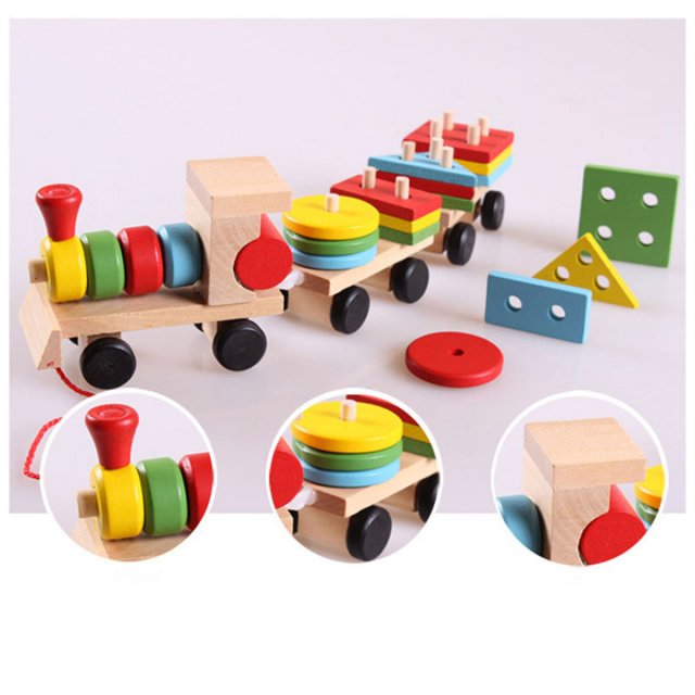 Wooden Geometric Building Blocks Train