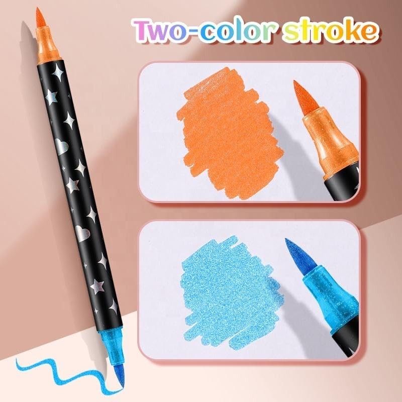 6Pcs Duel Tip Glitter Marker Pen