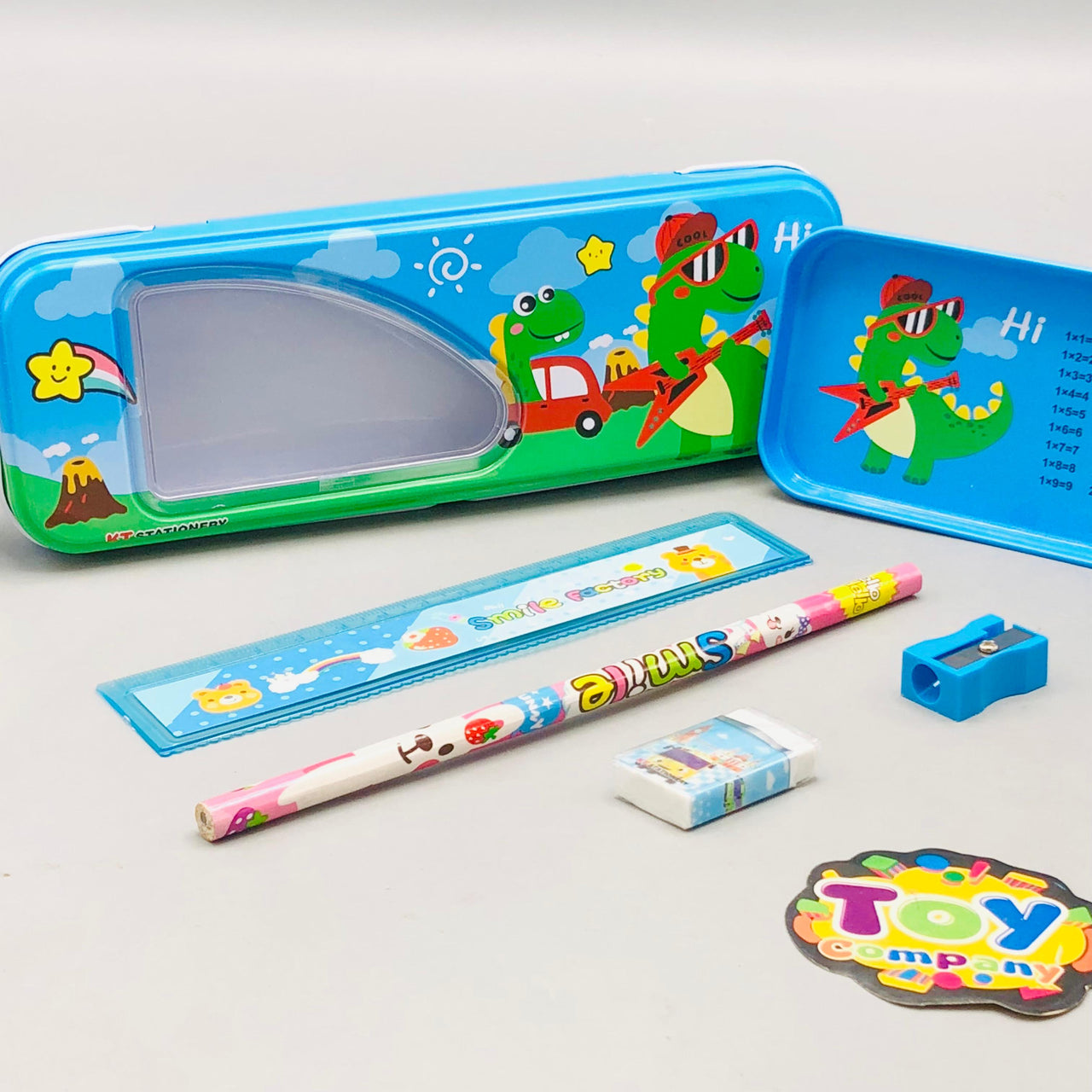 6Pcs Mini Dinosaur Themed Tin Geometry Box