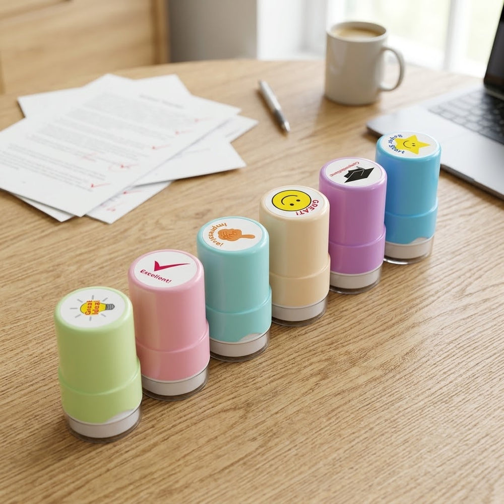 6Pcs Self Inking Kids Remarks Stamp Set