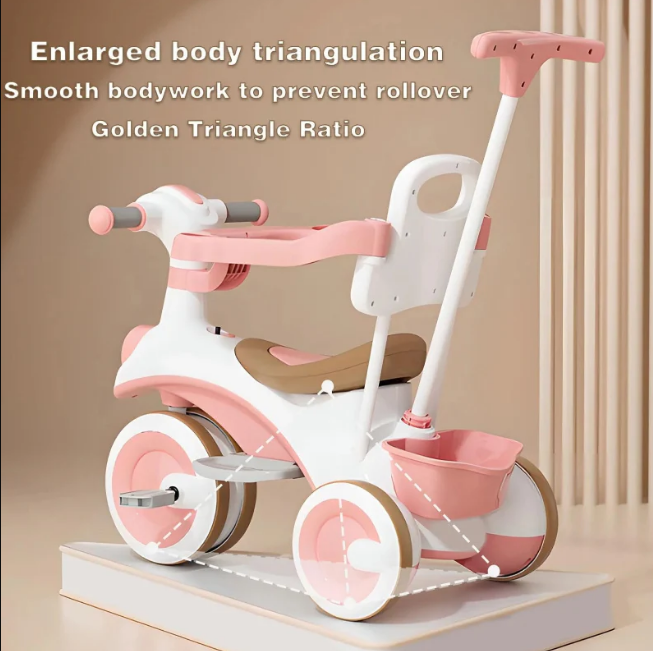 Kids 2in1 Stroller Tricycle With Canopy - Pink