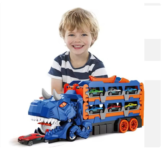2in1 Kids Ejection Foldable Dinosaur Track Set - 6Pcs Cars