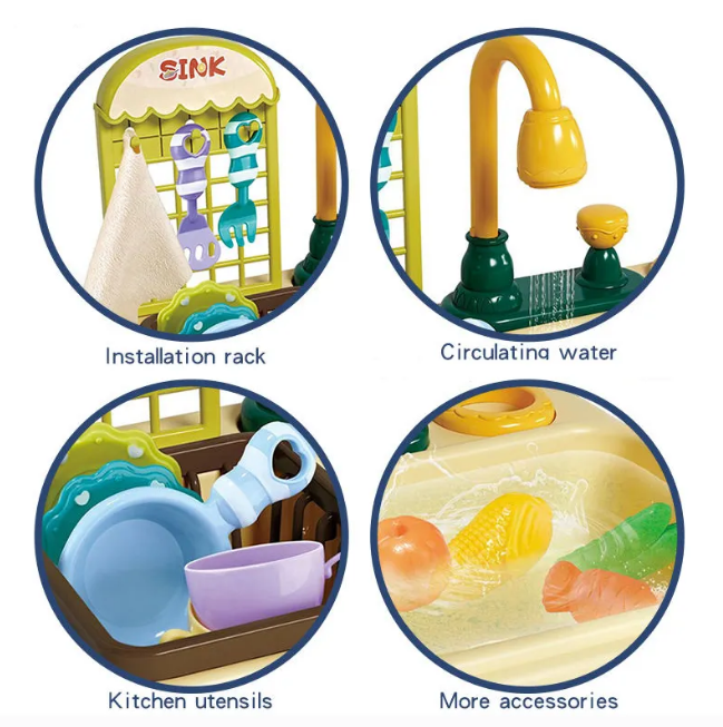 24Pcs Pretend Play Kids Kitchen Sink With Accessories