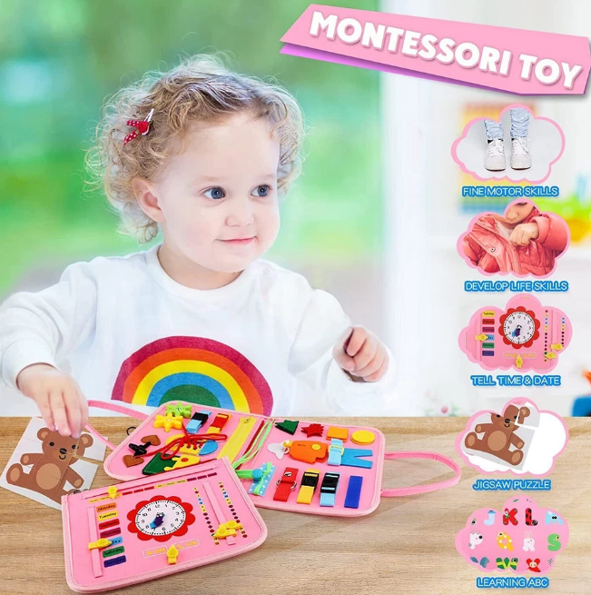 Montessori Multi-functional Activity Busy Book - Pink
