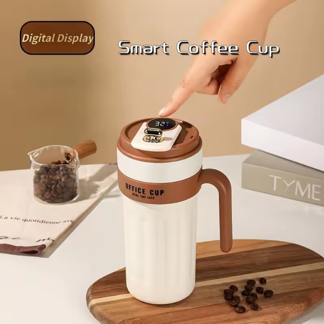 650ml Stainless Steel Temperature Display Coffee Cup - Brown