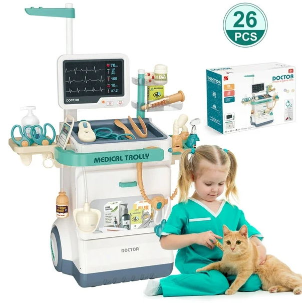 26Pcs Kids Doctor Medical Trolley With Light & Sound