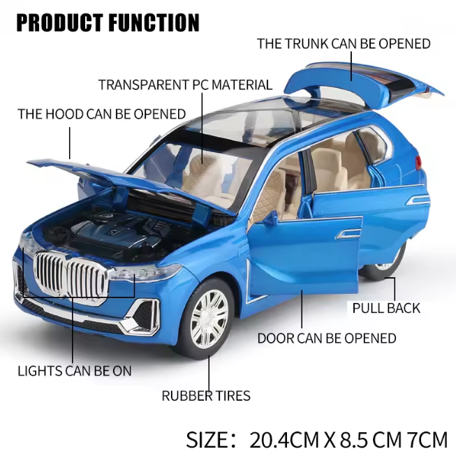 1:24 Diecast BMW X7 Model Car With Smoke