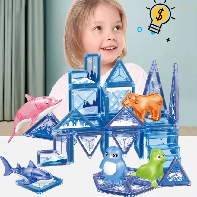 62Pcs DIY Magnetic Marine Animal Tiles Building Blocks