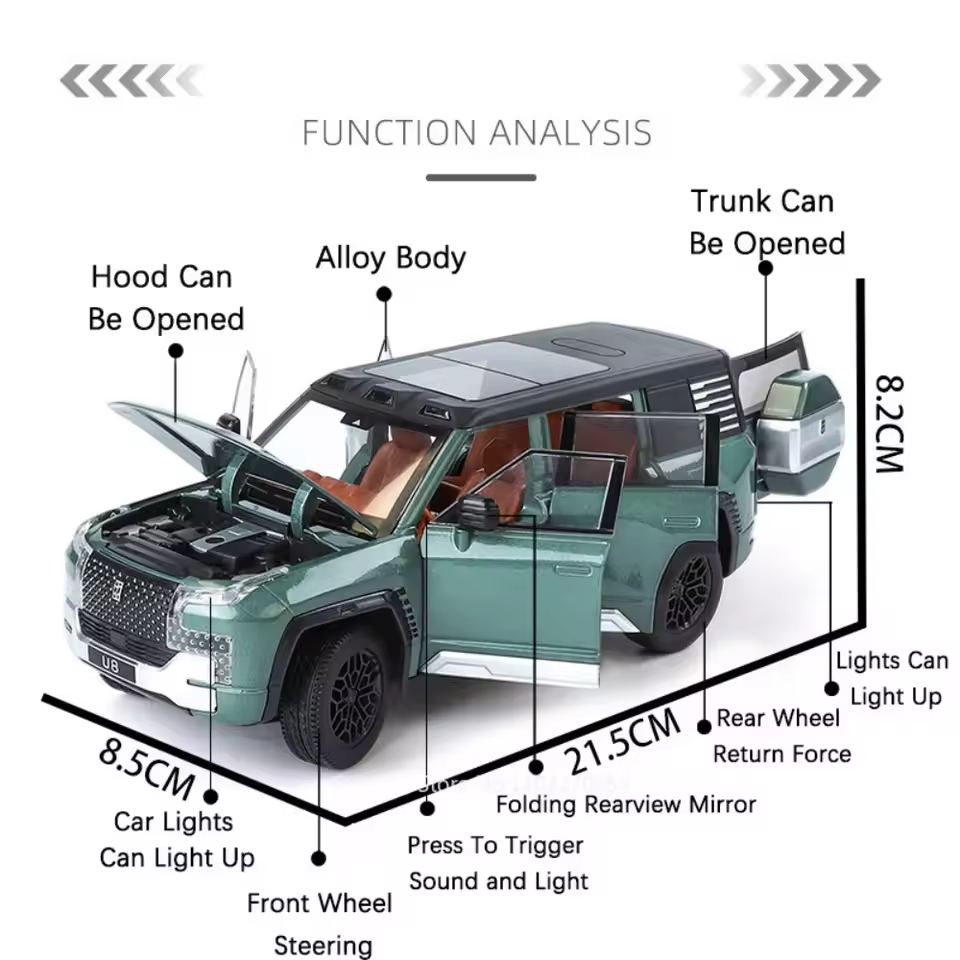 1:24 Diecast BYD Yangwang U8 SUV Model Car