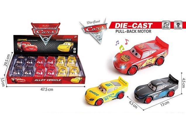 1Pc Diecast Pullback McQueen Racing Car With Light & Music - Assortment