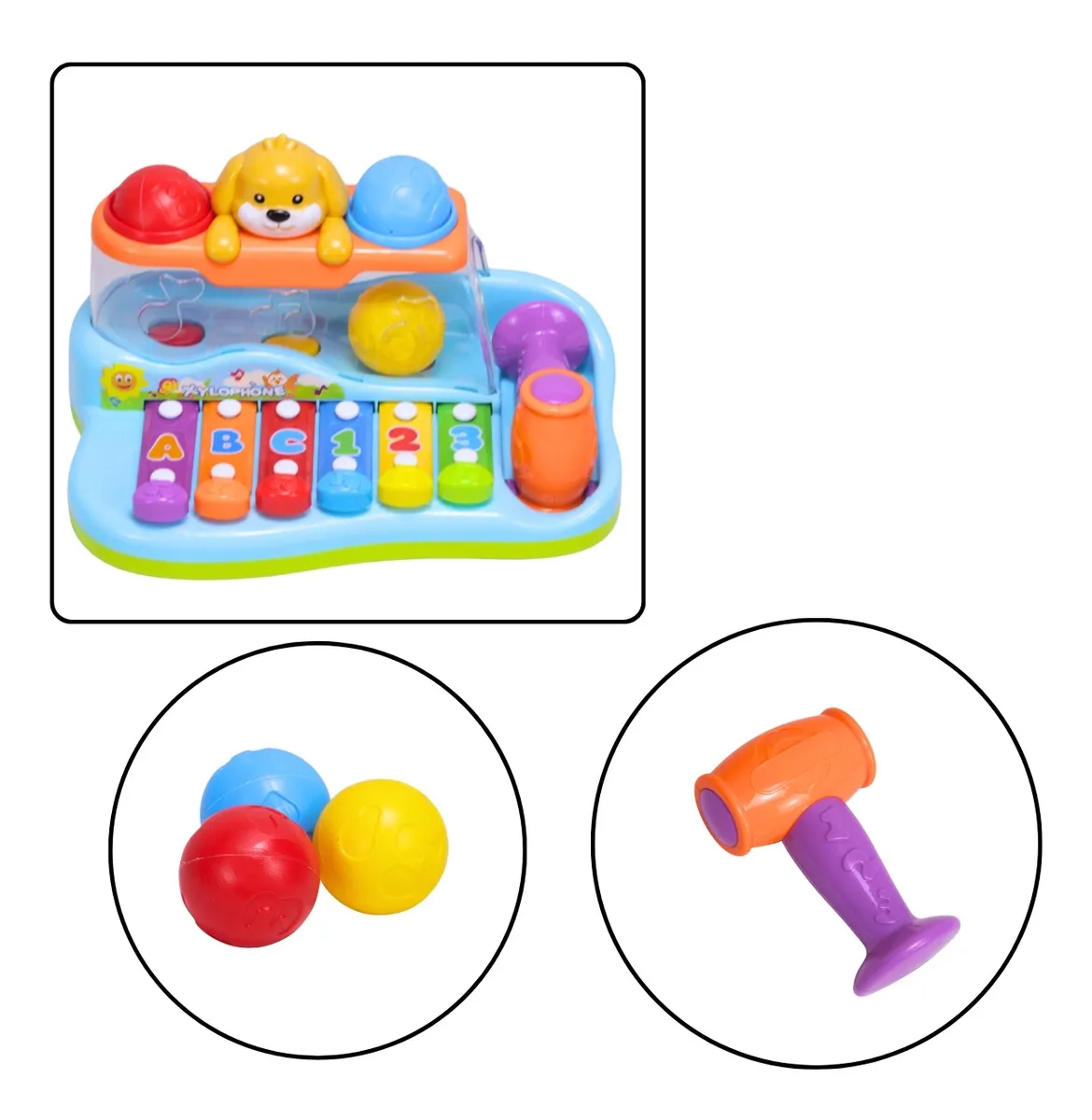 2in1 Montessori Puppy Musical Xylophone With Hammer & Balls