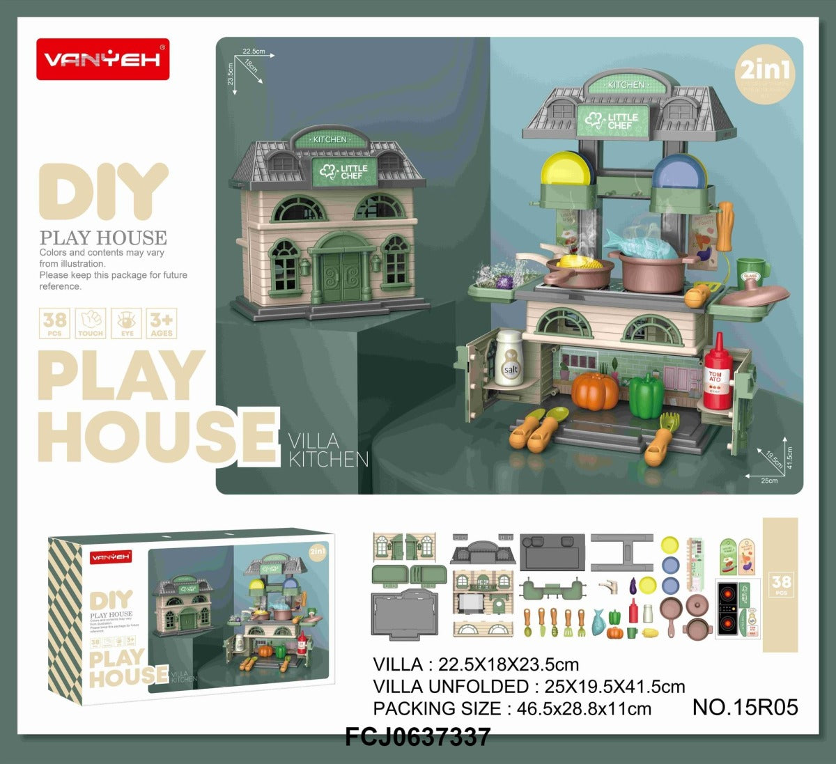 2-in-1 DIY Play House Villa & Kitchen